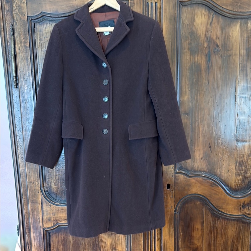 Vintage Zara Brown Pea chocolate brown wool/cashmere coat sz 6
